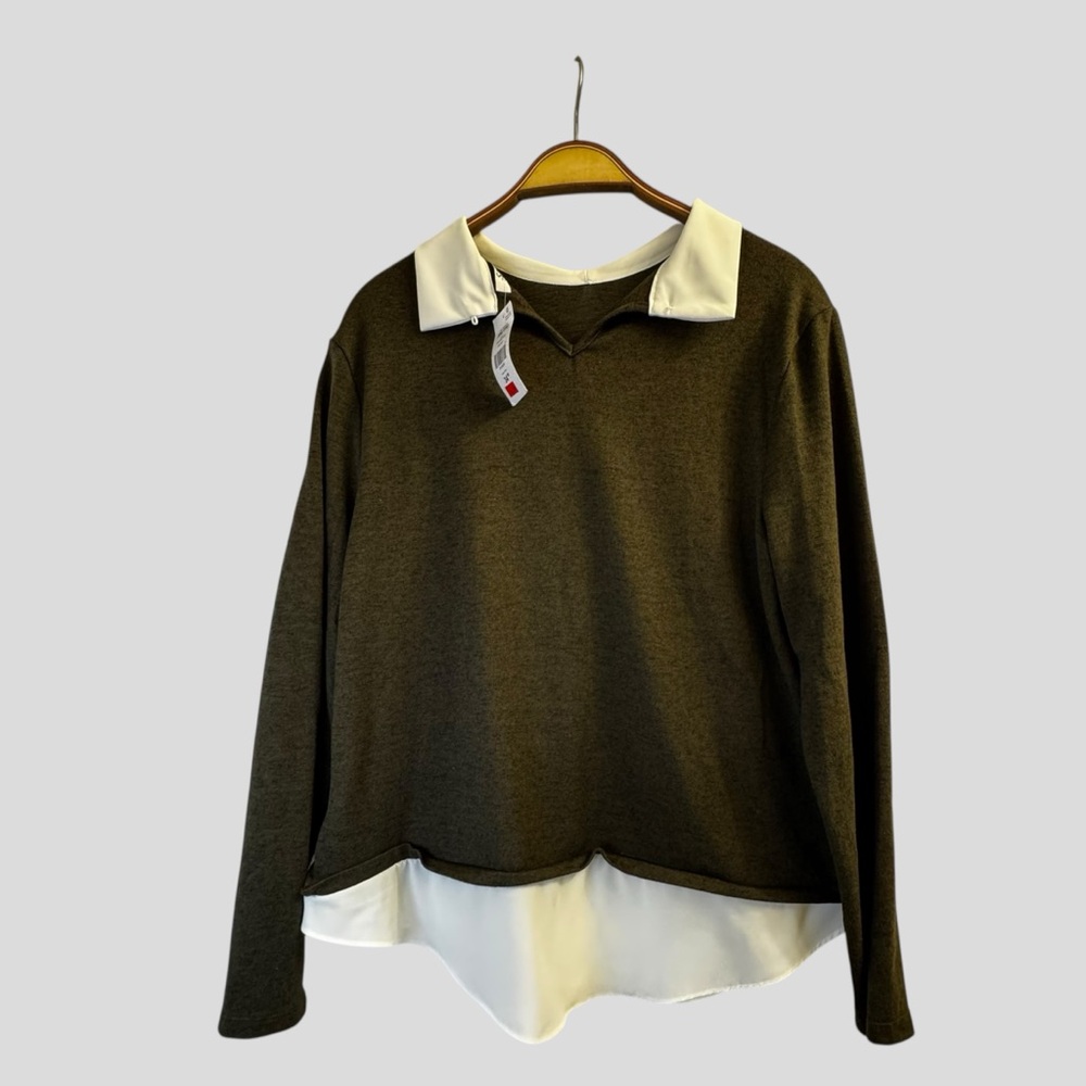 Suzy Shier Women’s Top Green White Collar Hem Size XXL